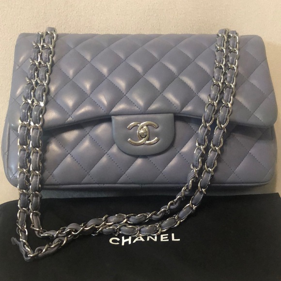 CHANEL Handbags - Chanel Classic Jumbo Lambskin grey Double Flap Bag